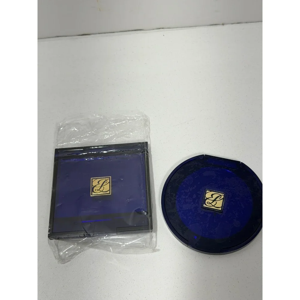 Estee Lauder Cobalt Blue Gold Logo Compact Mirror Set Square Round Vintage Style